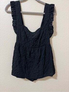 SHEIN Black Smocked Babydoll Top Ruffle Straps Tie-Back Boho Chic Size XL (12)